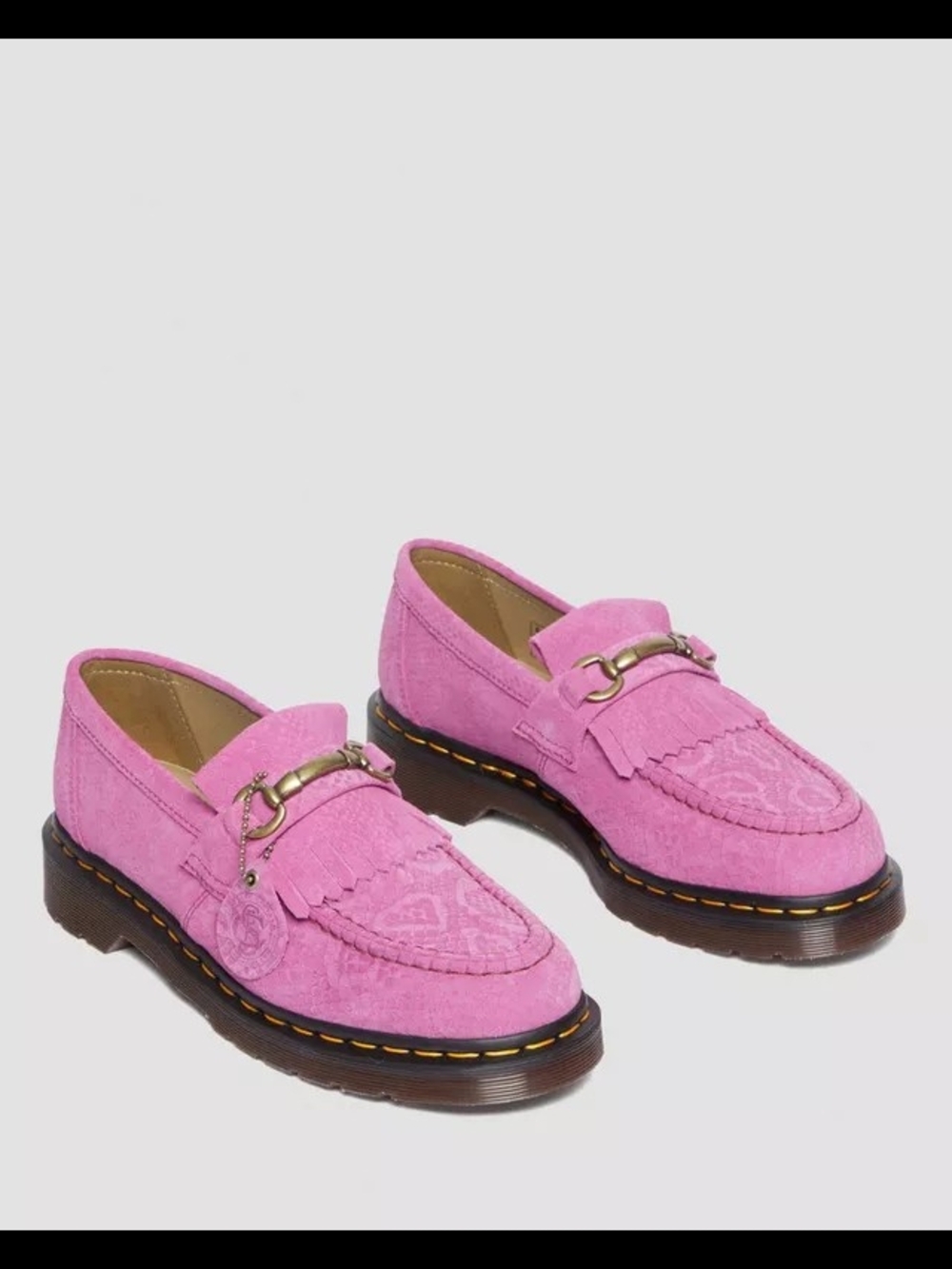 Dr. Martens Adrian Snaffle Repello Emboss Suede Kiltie Loafers Pink
